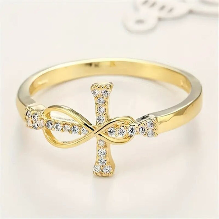 Cross & Infinity Symbol Diamond-Studded Ring (Faith Light Luxury Style)