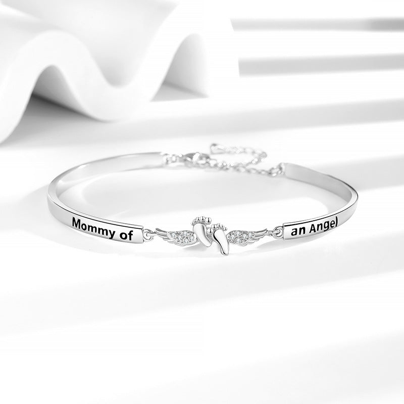 "Mommy of an Angel" Footprint & Wings Bracelet (Commemorative Healing Gift Stytle)