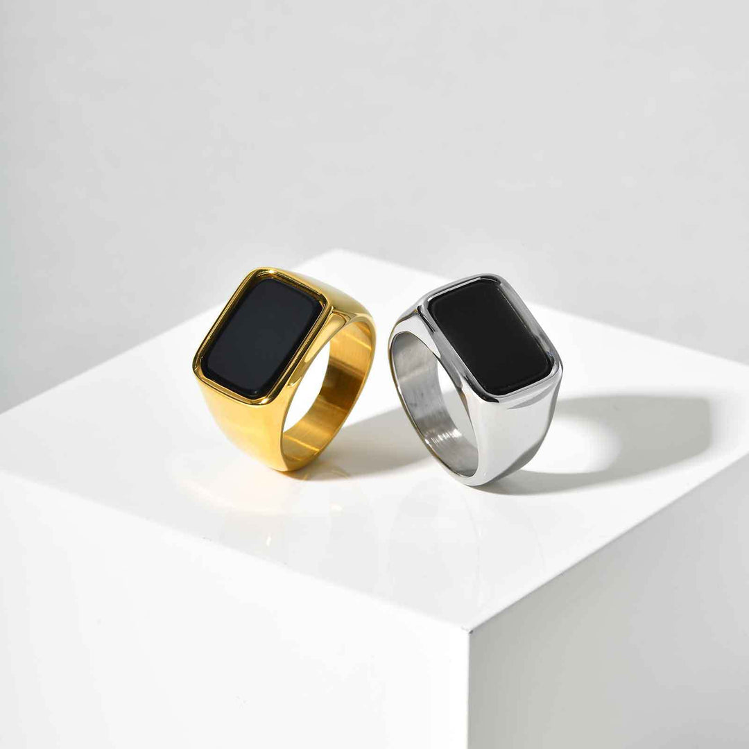 Minimalist Square Black Ring Gold (Minimalist Light Luxury Business Style)