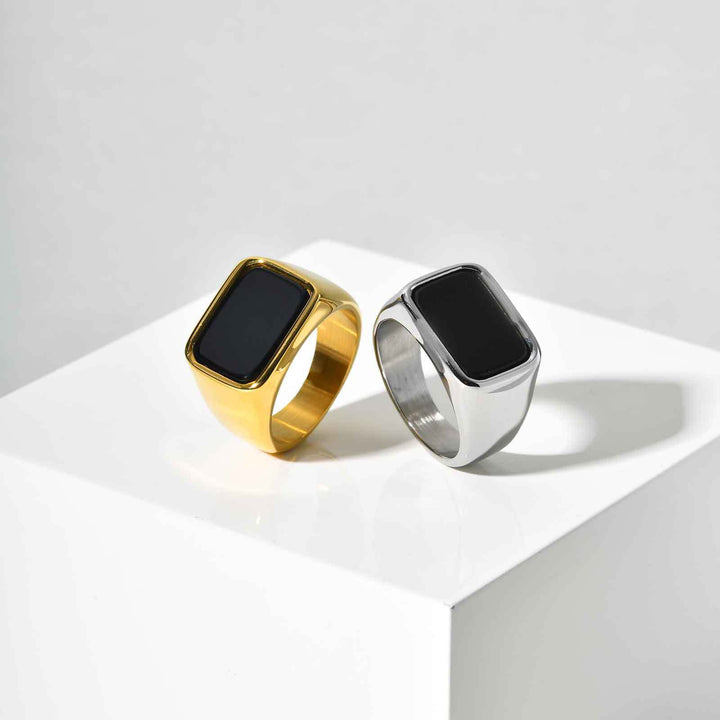 Minimalist Square Black Ring Gold (Minimalist Light Luxury Business Style)