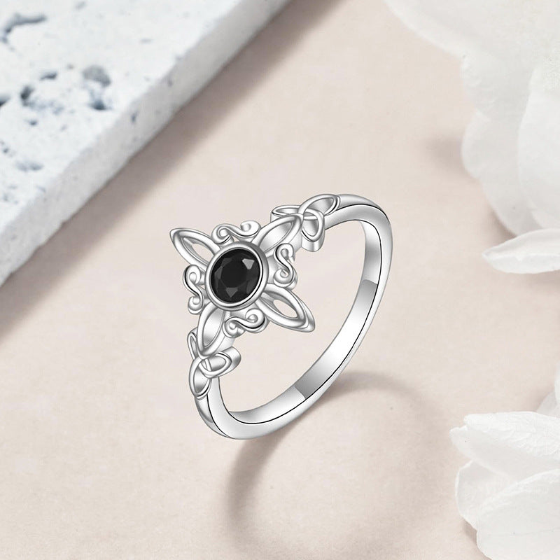 S925 Sterling Silver Black Agate Filigree Ring (Light Ancient Style Light Luxury Style)