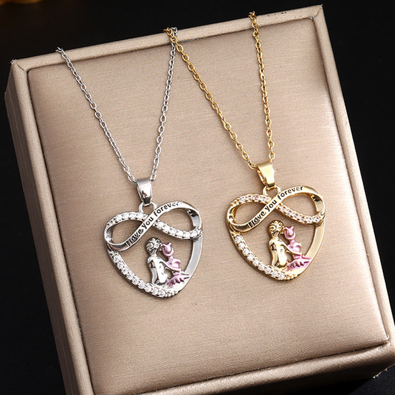 Endless Love Mother-Daughter Titanium Steel Diamond-Inlay Pendant Clavicle Chain (Eternal Motherly Love Style)