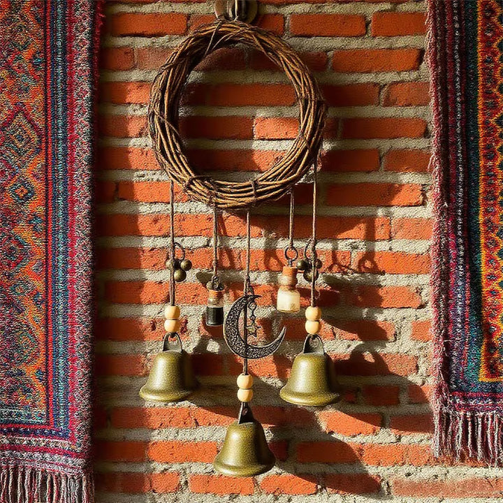 Woven Rattan Moon-Star Retro Wind Chime (Bohemian Ethnic Style)