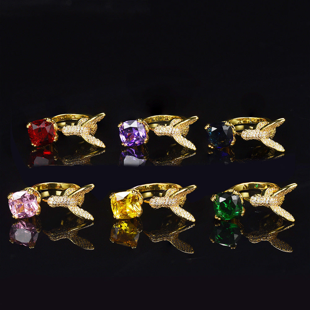 Multi-Color Diamond Hummingbird Open Ring (Gorgeous & Agile Style Series)