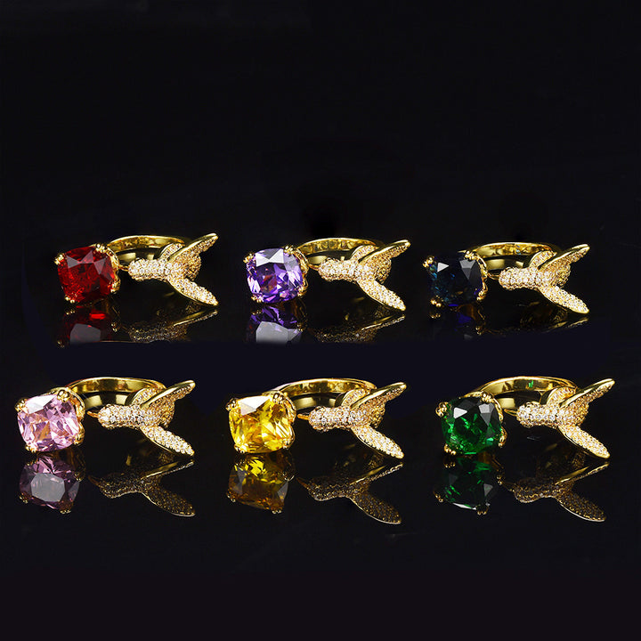 Multi-Color Diamond Hummingbird Open Ring (Gorgeous & Agile Style Series)
