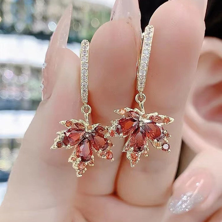 Vintage Red Maple Leaf Earring