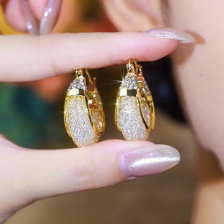 Full-Diamond Twisted Gold Hoop Earrings (Luxury Vintage Style Series)