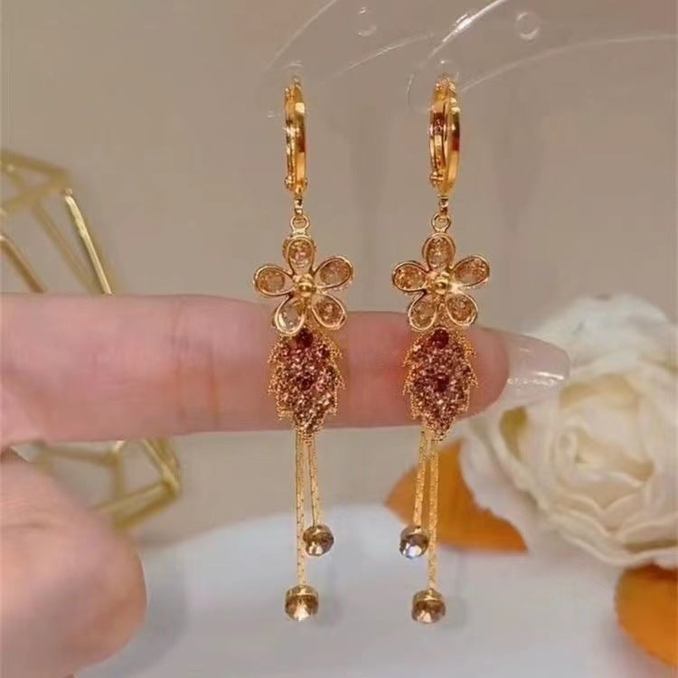 Floral Tassel Diamond-Inlaid Earrings (Vintage Elegant Style Series)