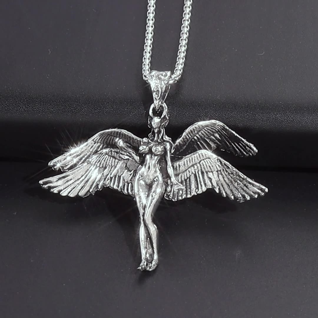Vintage Four-Wing Angel Pendant Necklace