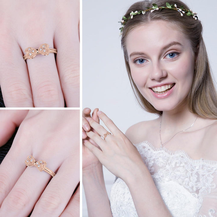 Hollow Bowknot Diamond-Inlaid S925 Silver Ring (Women's Sweet Luxury Style)