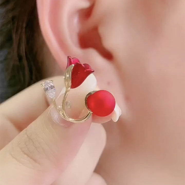 Tulip Diamond Stud Earrings for Women – Elegant Floral Jewelry