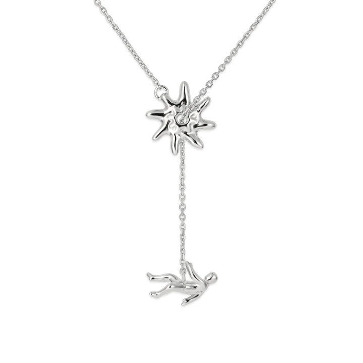Abstract Star & Falling Figure Pendant Necklace – Minimalist Artistic Chain
