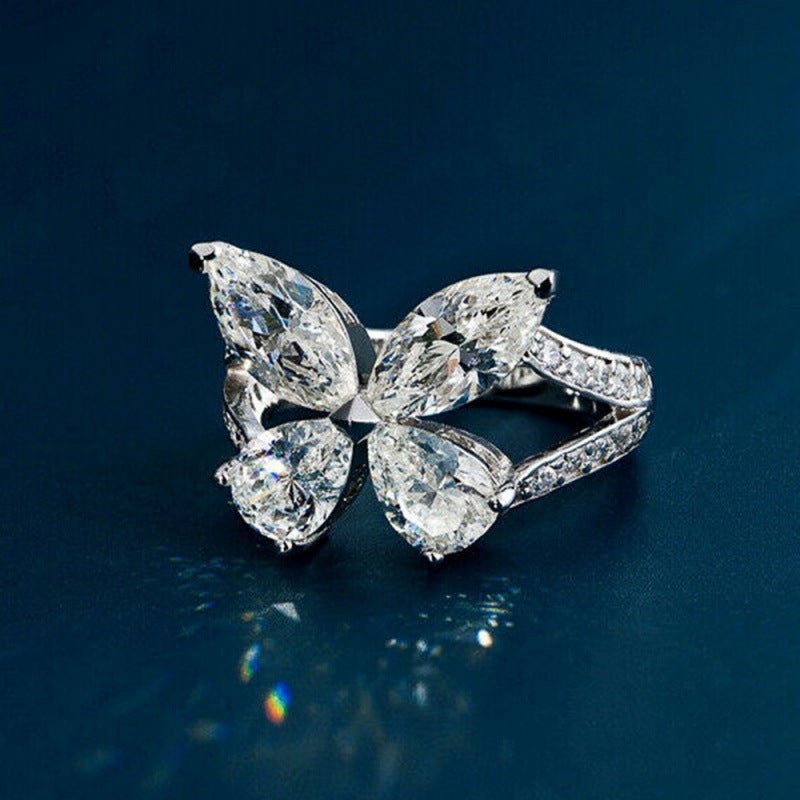 Teardrop Butterfly Diamond Ring for Women – Elegant Luxury Statement Ring