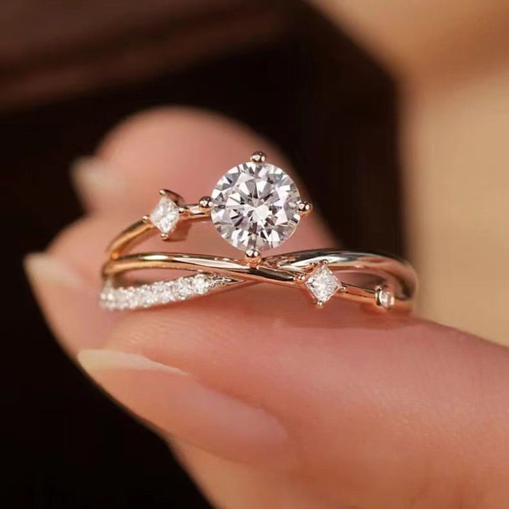 Cross-Band Center Stone Ring (Women's Luxury Daily Style)