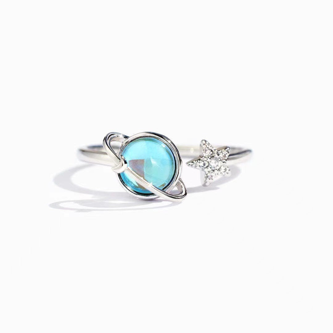 S925 Silver Rotatable Planet Open Ring