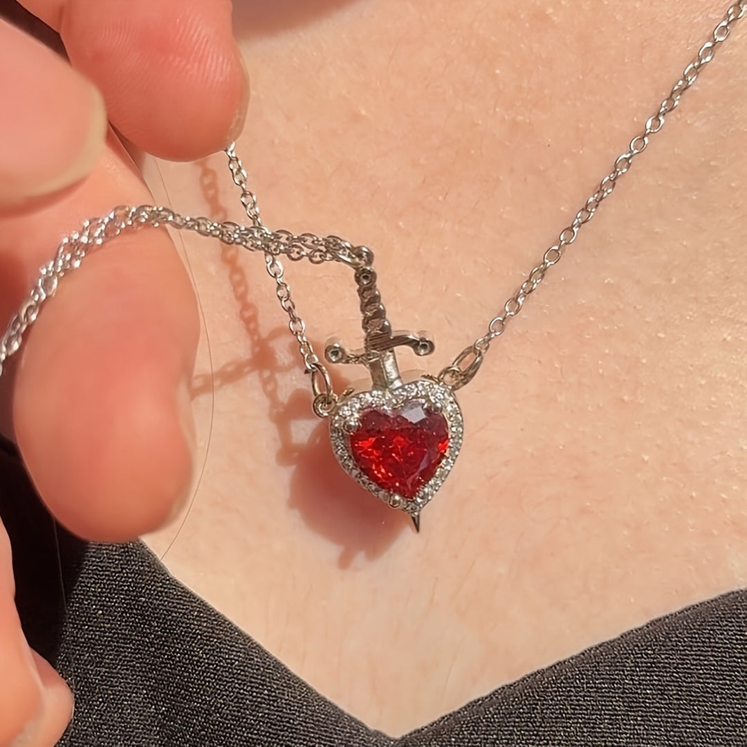 Sword & Heart Layered Necklace (Personalized Sweet-Cool Luxury Style)