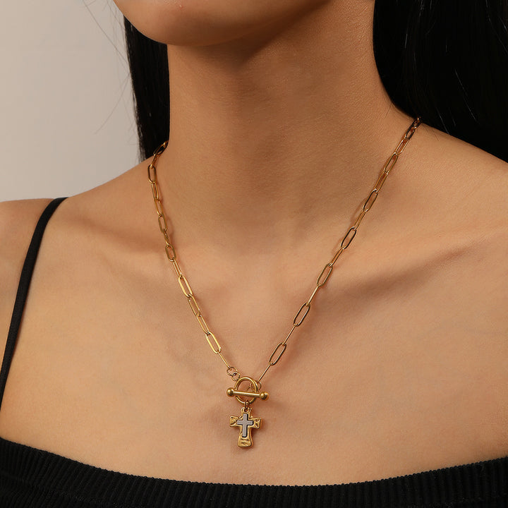Cross Pendant Paperclip Chain Necklace – Luxury Faith-Inspired Two-Tone Jewelry
