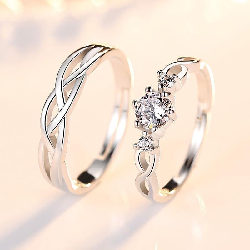 Twisted Pattern Diamond Couple Rings (Luxury Romantic Style)