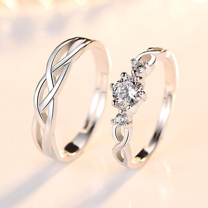 Twisted Pattern Diamond Couple Rings (Luxury Romantic Style)