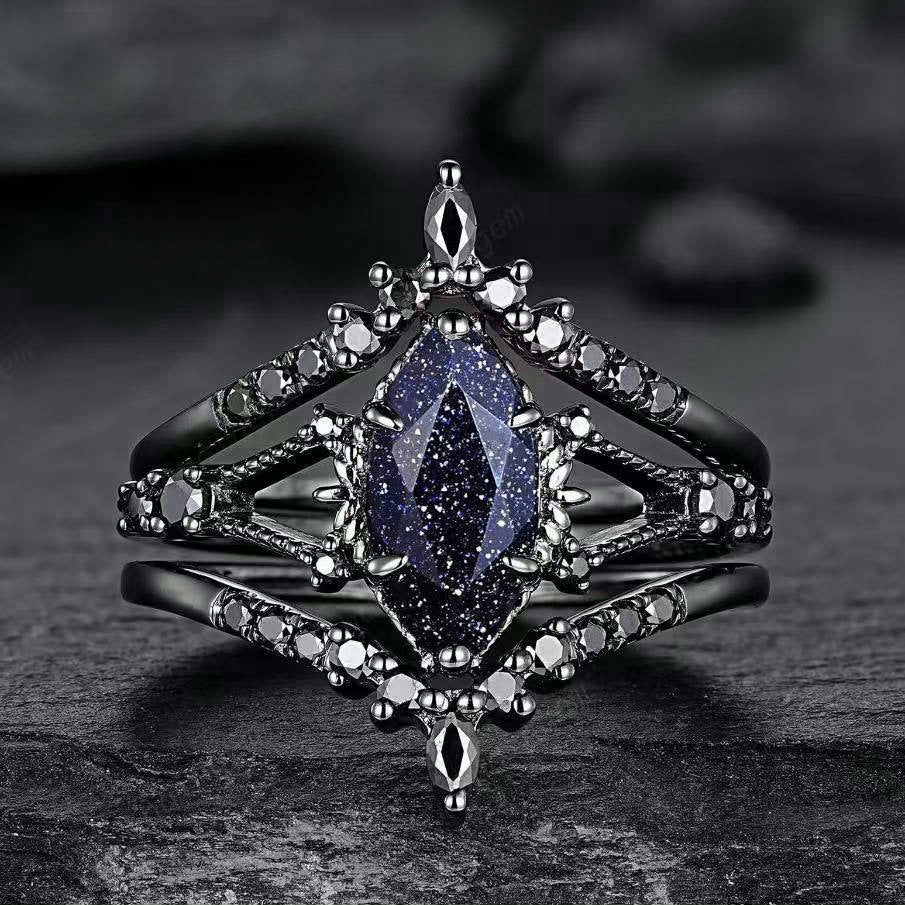 Black Gold Colored Diamond Triple Layer Stackable Ring (Dark Luxury Glamorous Style)