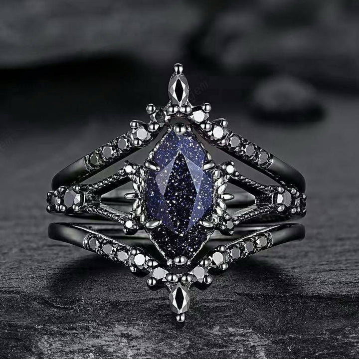 Black Gold Colored Diamond Triple Layer Stackable Ring (Dark Luxury Glamorous Style)