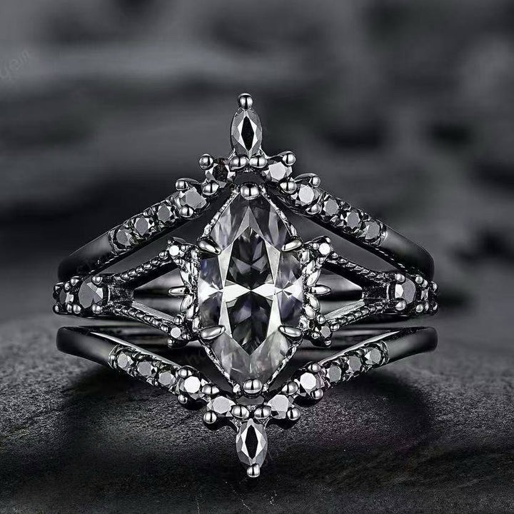 Black Gold Colored Diamond Triple Layer Stackable Ring (Dark Luxury Glamorous Style)