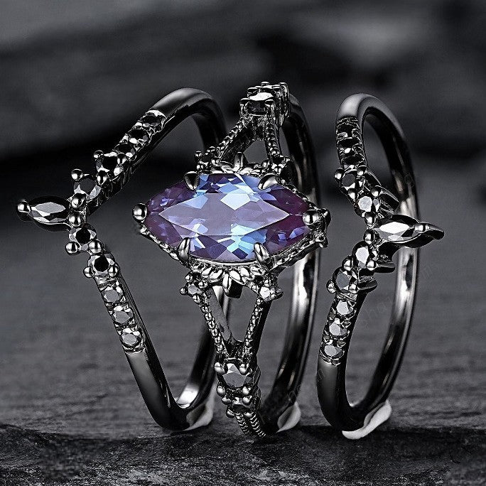 Black Gold Colored Diamond Triple Layer Stackable Ring (Dark Luxury Glamorous Style)