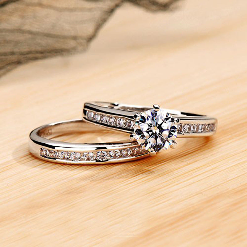 Silver Base Full Diamond Center Stone Double Layer Stackable Ring (Luxury Elegant Style)