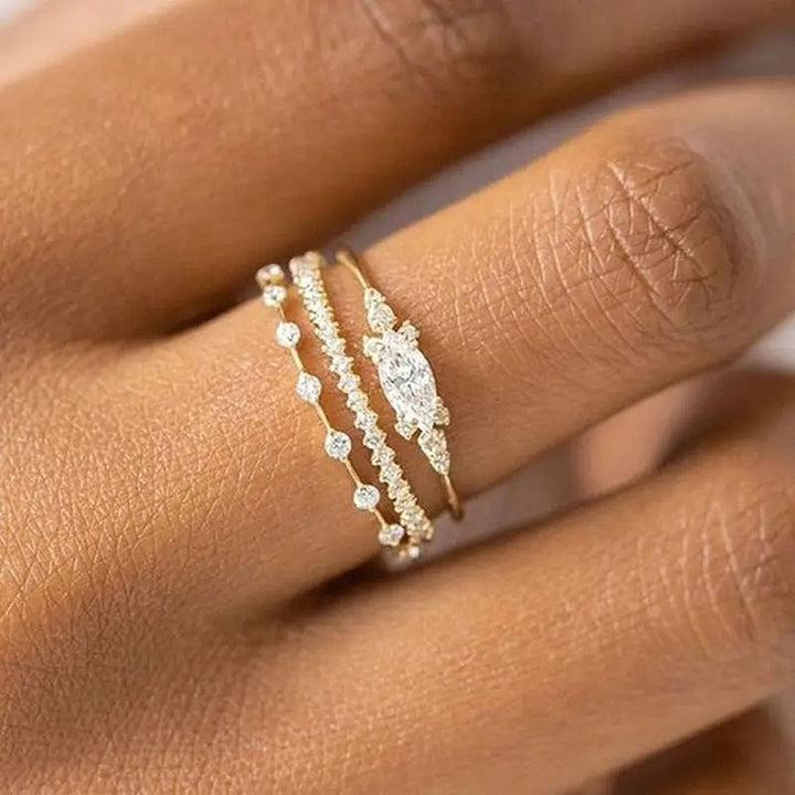 Marquise Center Diamond Triple Stack Ring Set (Luxury Stackable Personalized Style)