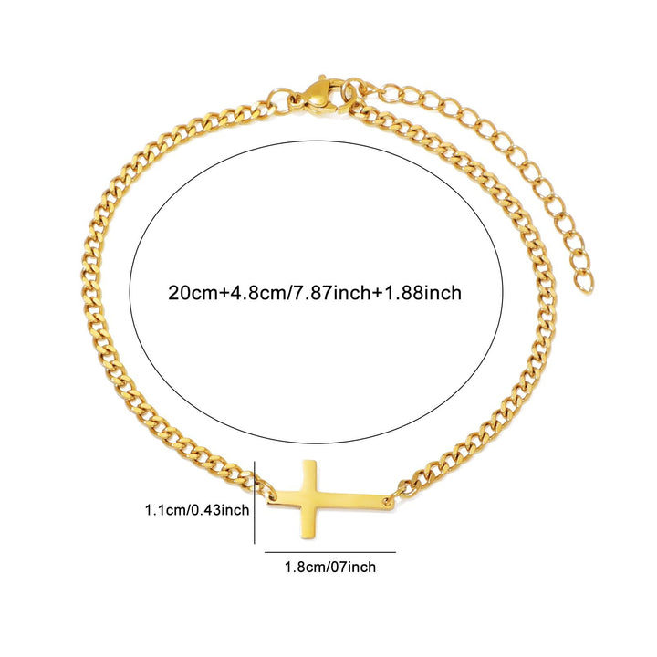 Unisex Stainless Steel 18K Gold Cross & Alphabet Bracelet