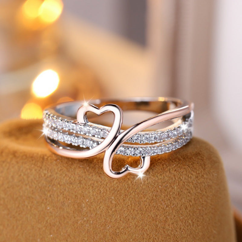 Two-Tone Heart Twig Micro-Diamond Ring (Sweet-Cool Luxury Personalized Style)