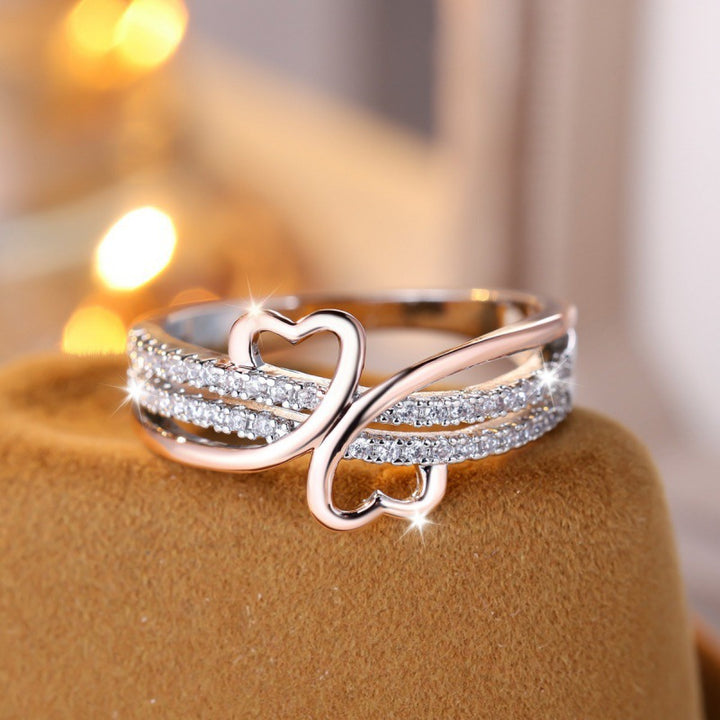 Two-Tone Heart Twig Micro-Diamond Ring (Sweet-Cool Luxury Personalized Style)