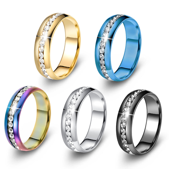 Multi-Color Diamond-Inlaid Narrow Band Ring (Cool Versatile Personalized Style)