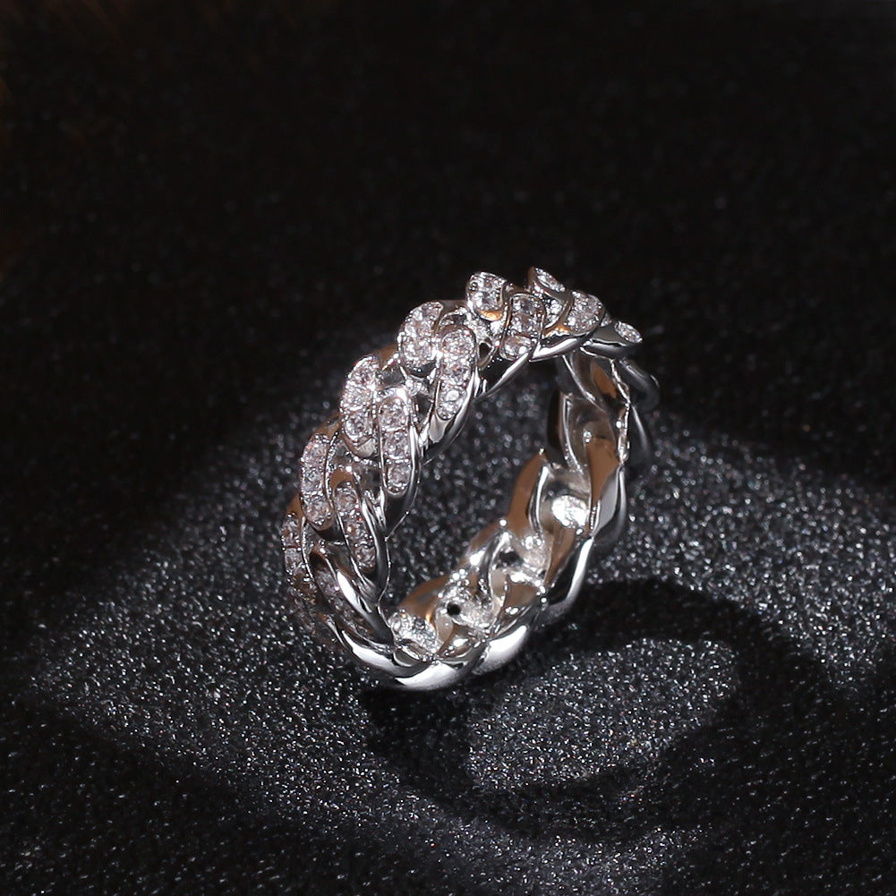 Chain Pattern Segmented Diamond Ring (Cool Luxury Street Style)