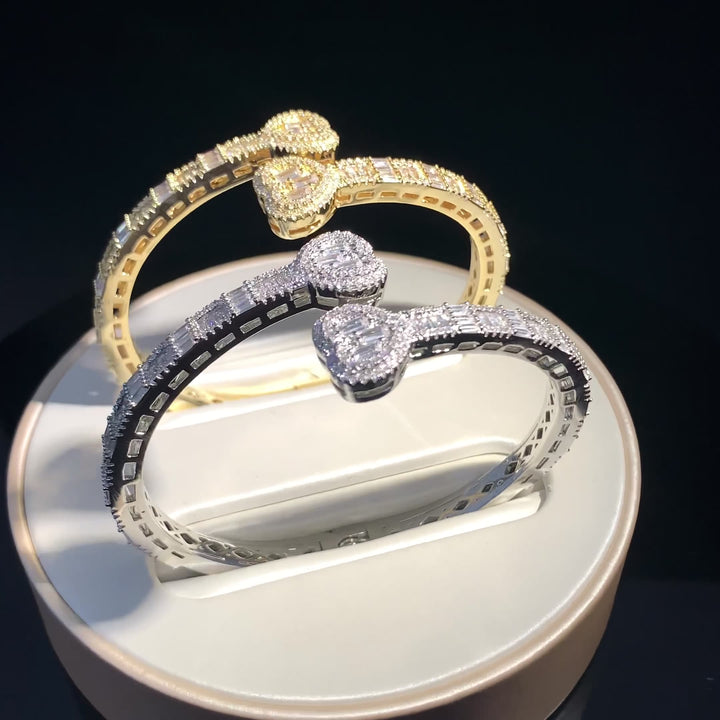 Luxury Hip-Hop Heart Full Diamond Open Bangle
