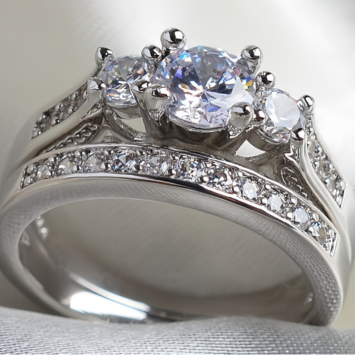 Multi-Diamond Stacked Double Band Ring (Luxury Ritual Shimmer Style)