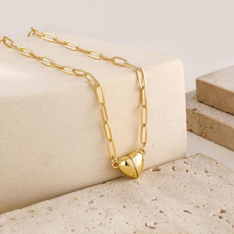 18K Gold Heart Magnetic Pendant Chain Necklace for Women