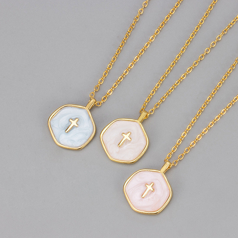 Color Enamel Cross Pendant Necklace for Women – Minimalist Versatile Choker