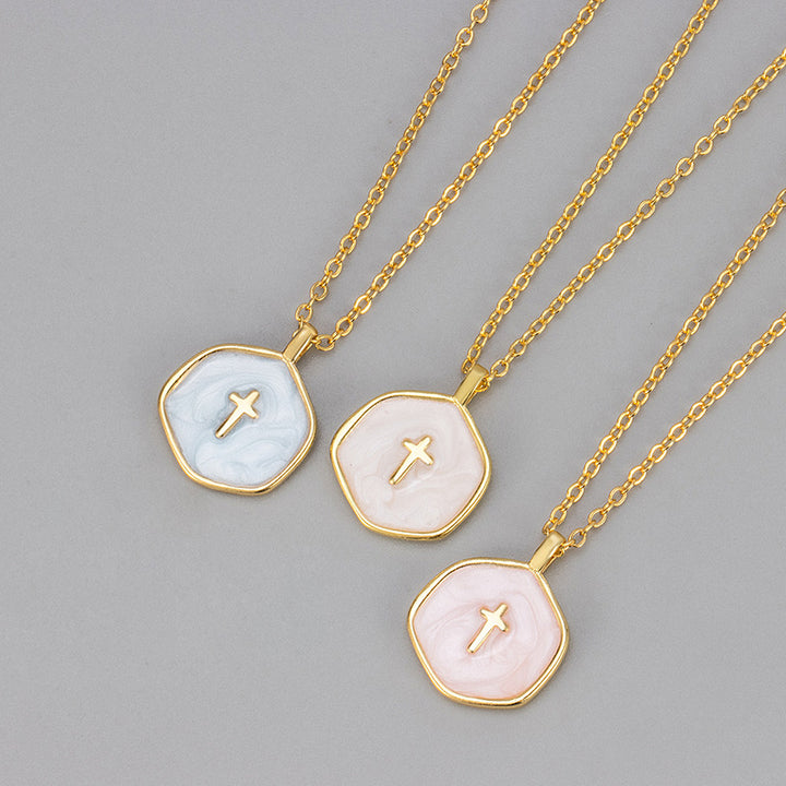 Color Enamel Cross Pendant Necklace for Women – Minimalist Versatile Choker
