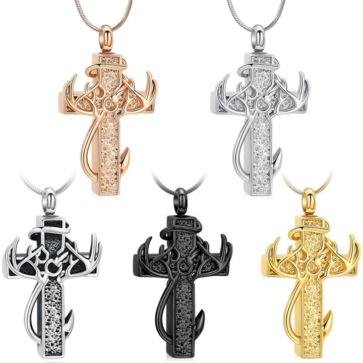 Antler Cross Memorial Pendant for Men – Pet Ashes Keepsake Necklace