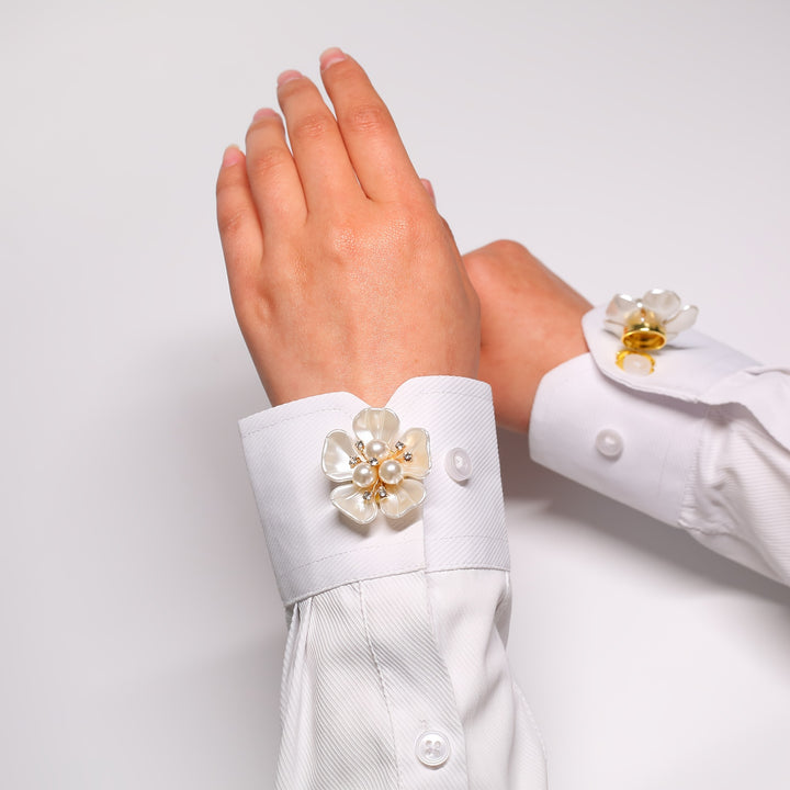 Shell Pearl Flower Shirt Button Covers — Turtle Cuff Clips & Fashion Accessories