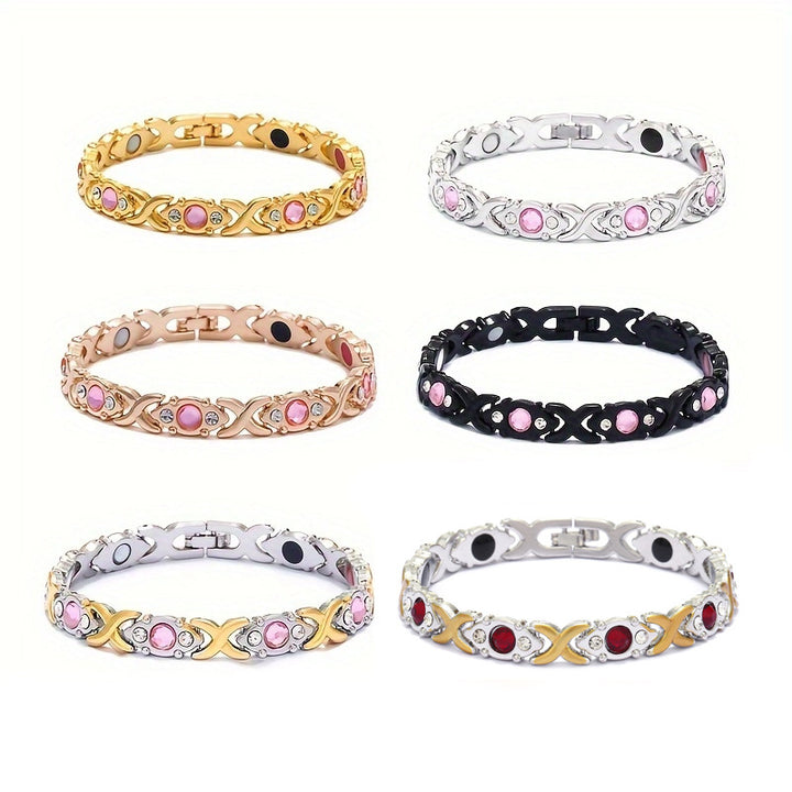 Fashion Detachable Magnetic Energy Bracelet for Women, Adjustable Alloy Crystal Bangle