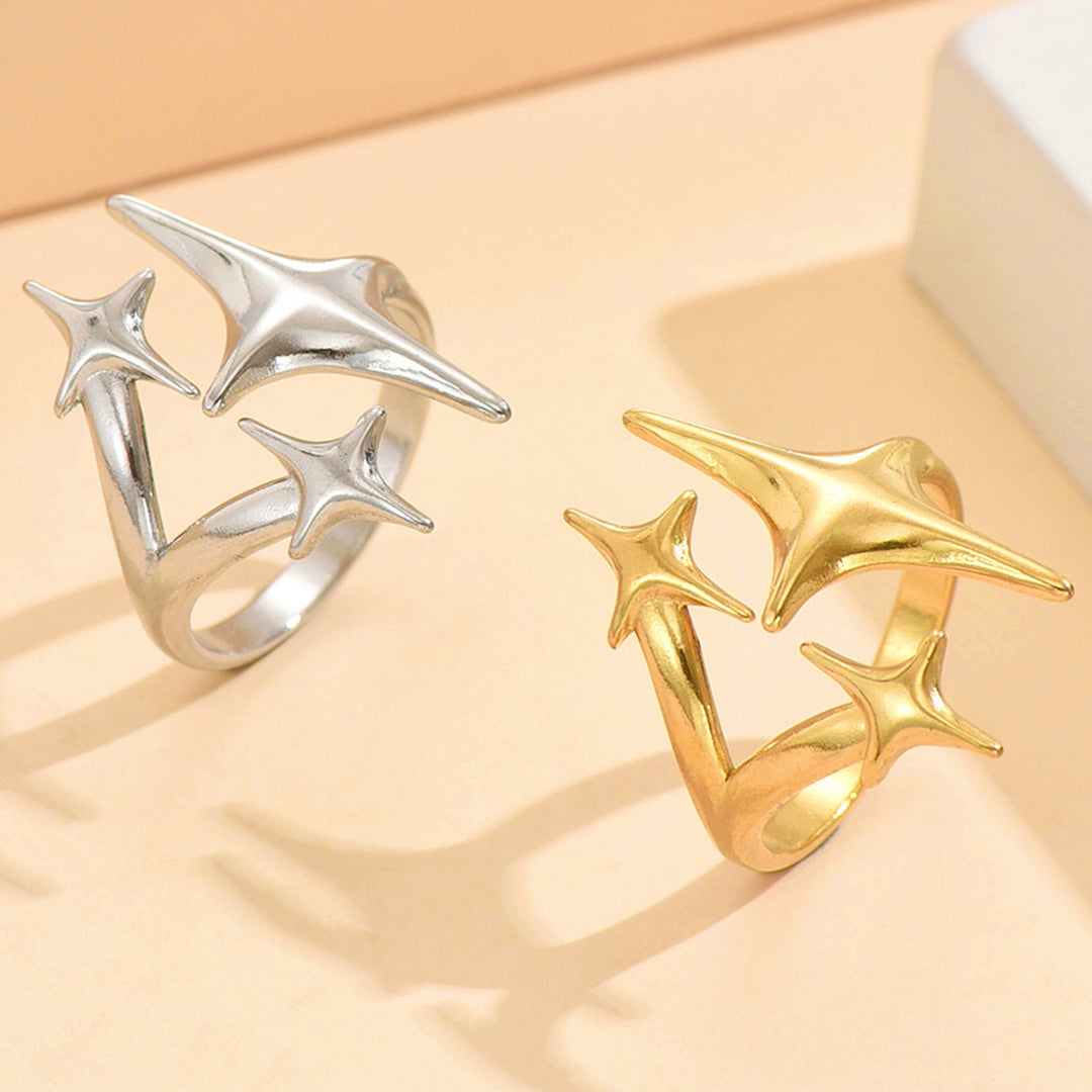 Irregular Triple Star Open S925 Silver Ring for Women, 18K Gold Plated