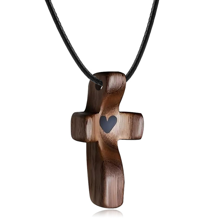 Minimalist Walnut Palm Cross Set – Handheld Cross & Necklace