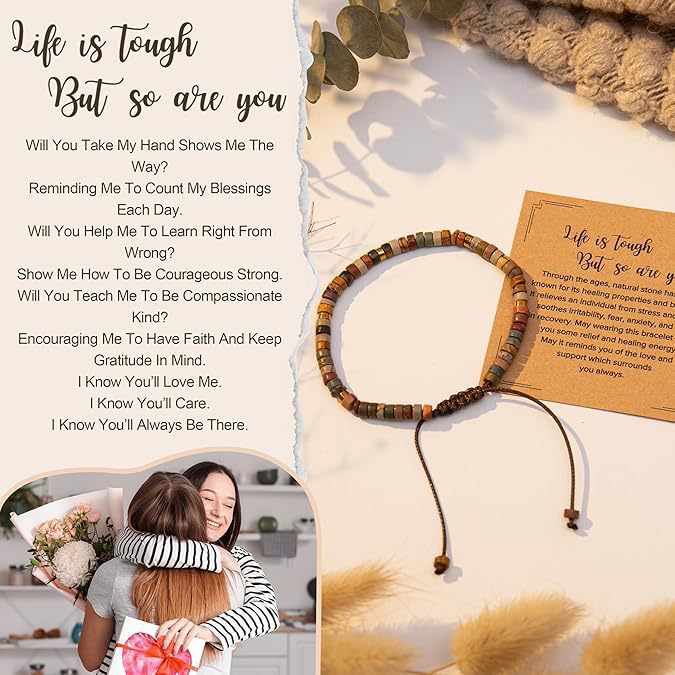 Thanksgiving Gift – 4mm Natural Stone Braided Bracelet with Greeting Card (Adjustable)