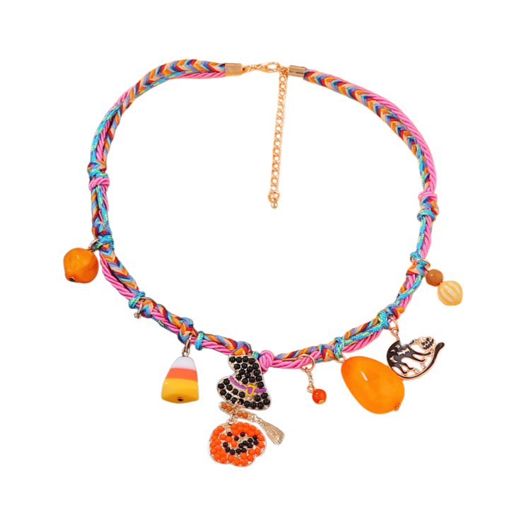 Halloween Trendy Alloy Pumpkin & Spider Pendant Necklace for Women