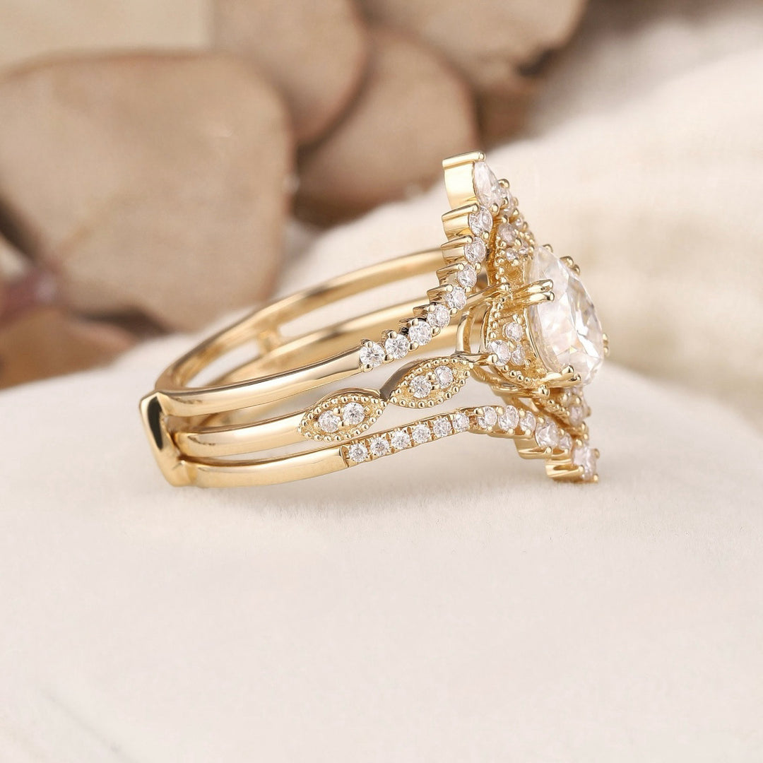 Moon-Star Teardrop Diamond Double Layer Stackable Ring (Dreamy Luxury Vintage Style)