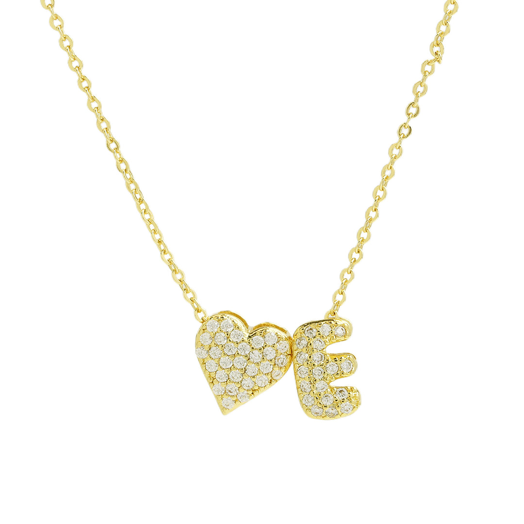 Diamond-Embedded Bubble Heart 26-Letter Name Pendant Necklace