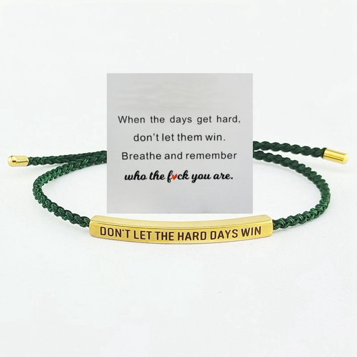 Motivational Quote 18k gold Curved Tube Curved Tube Bracelet (Handmade Braided Adjustable Engravable Cord)