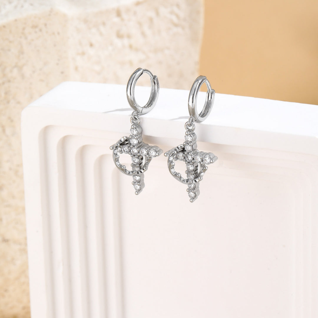 Rotatable Crown Cross Diamond Earrings